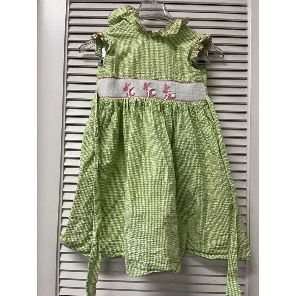 SOUTHERN SUNSHINE✨Girls' Green Smocked Bunny Dress✨sz5